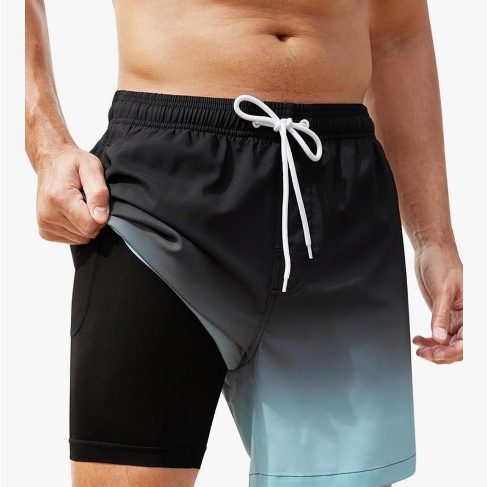 Silkworld Men's Black and Blue Ombre Swim Shorts